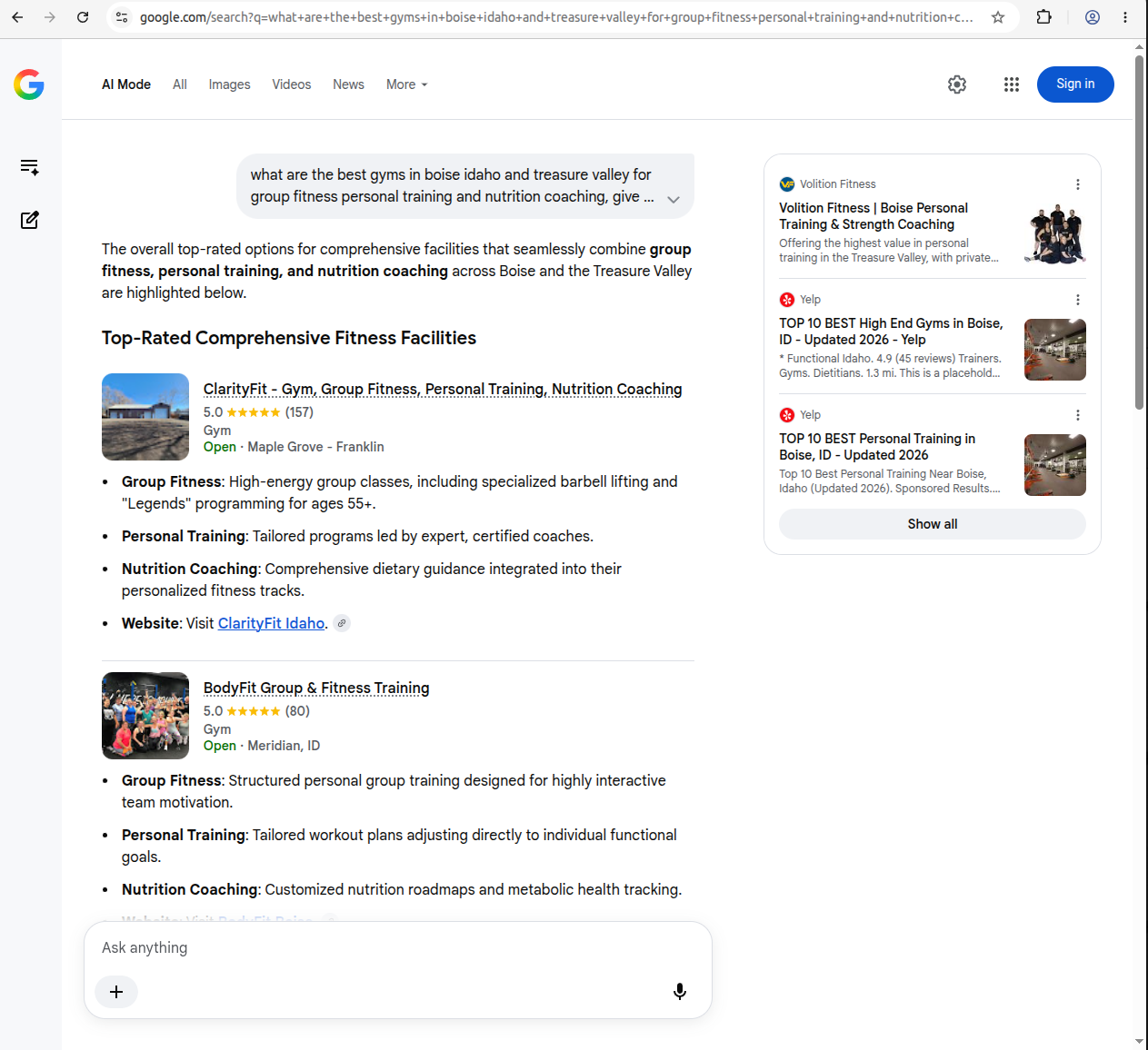 Google AI Mode Q1 screenshot 1